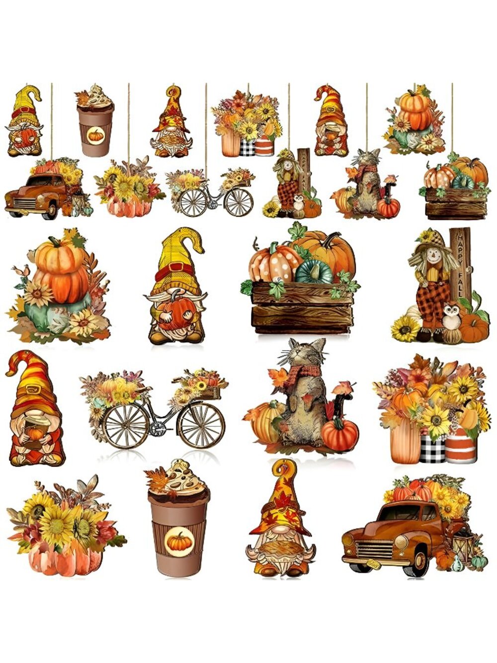 36 Pcs Fall Wood Ornaments for Tree Thanksgiving Wooden Hanging Ornament (Gnome)